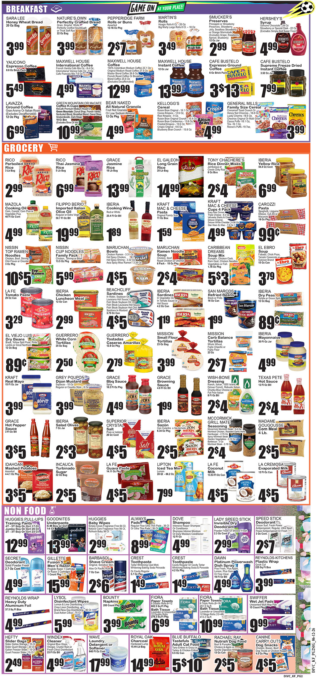 4264_4317_KEY FOOD_06-12-26-2 copy Full-page grocery flyer with breakfast items, cereals, coffee and sale prices across sections.