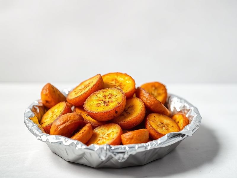 Candied orange slices in a foil-lined baking dish on a white surface.
