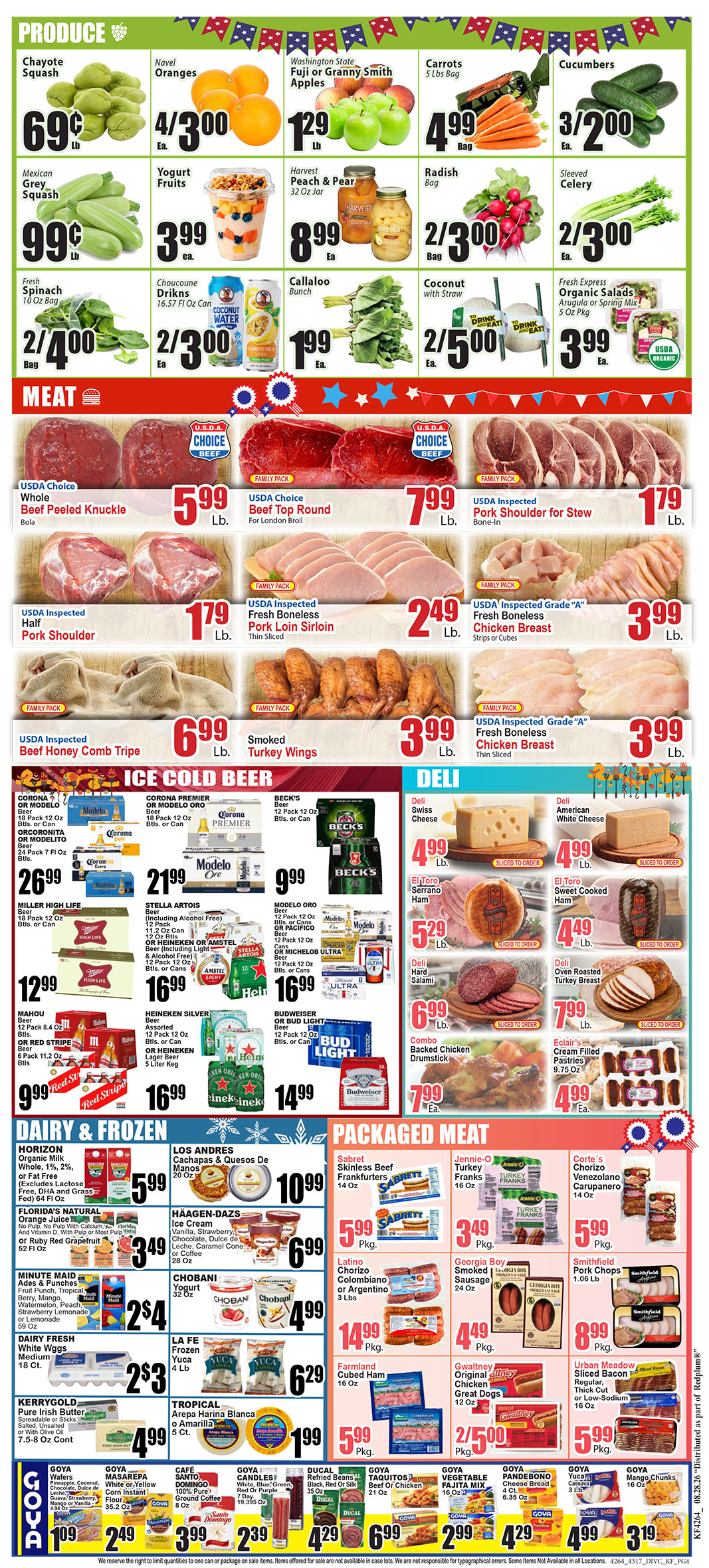 Front page of a grocery store flyer showing produce and meat with prices listed in bold.