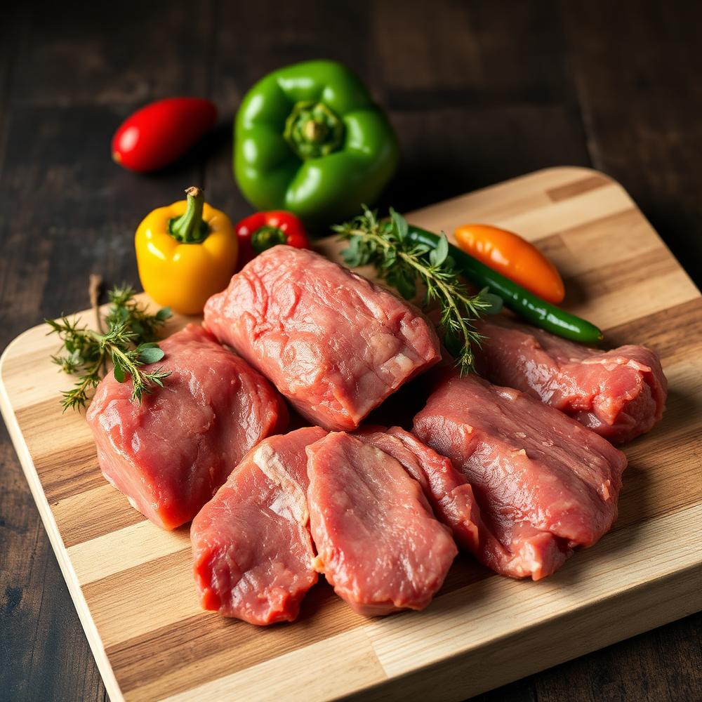meat-goat-B5XrMsxw Braised beef short ribs in a thick red sauce with carrots, served in a disposable foil pan garnish with parsley