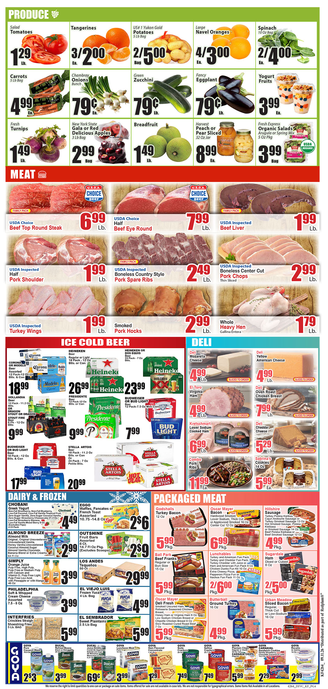 Front page of a grocery store flyer showing produce and meat with prices listed in bold.