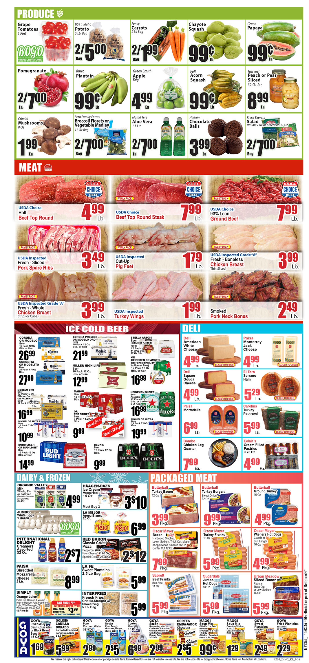 4264_4317_KEY FOOD_10-02-26 -4 copy Front page of a grocery store flyer showing produce and meat with prices listed in bold.
