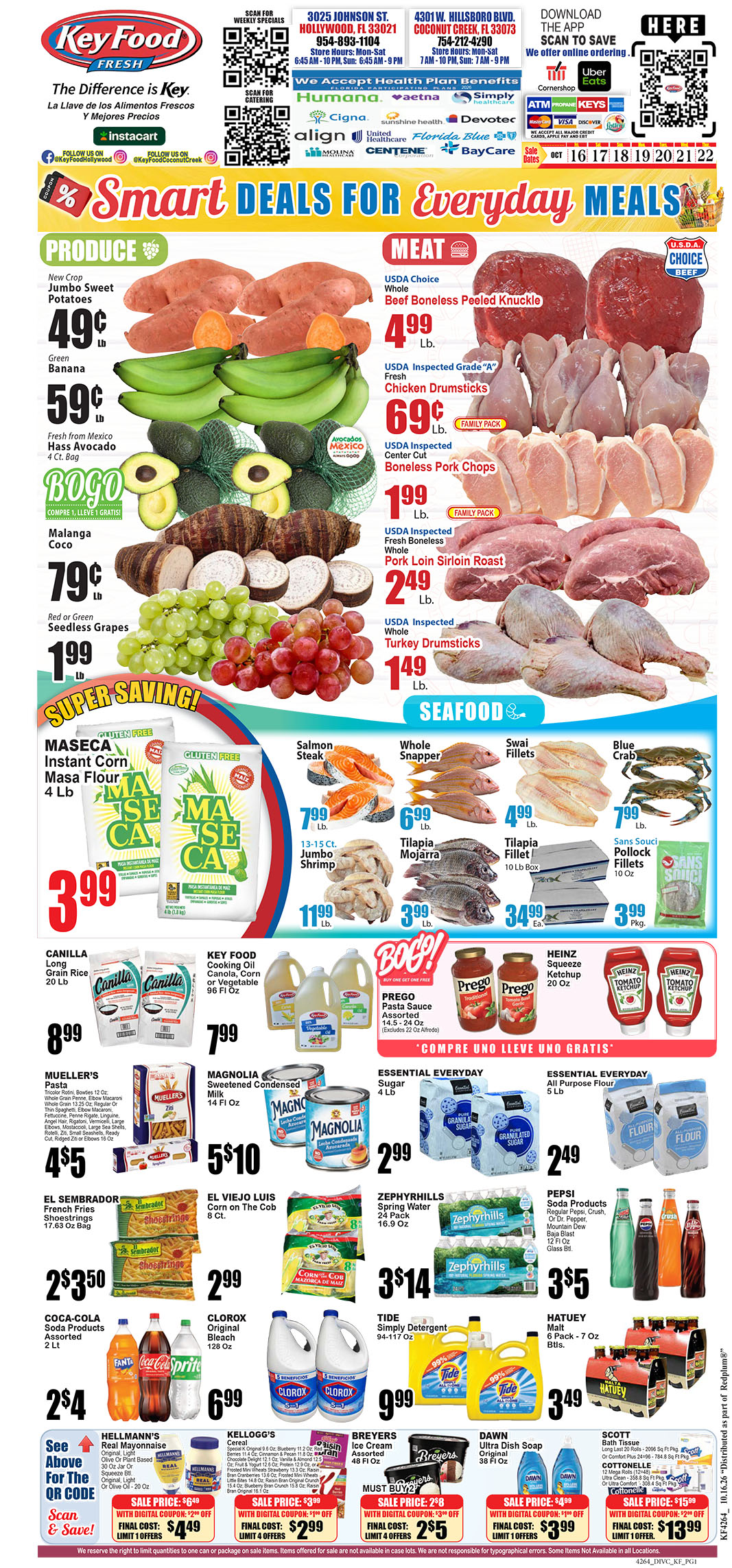 4264_4317_KEY FOOD_10-16-26 -1 copy Full-page grocery ad flyer featuring Key Food brands, meat, produce, seafood with prices.