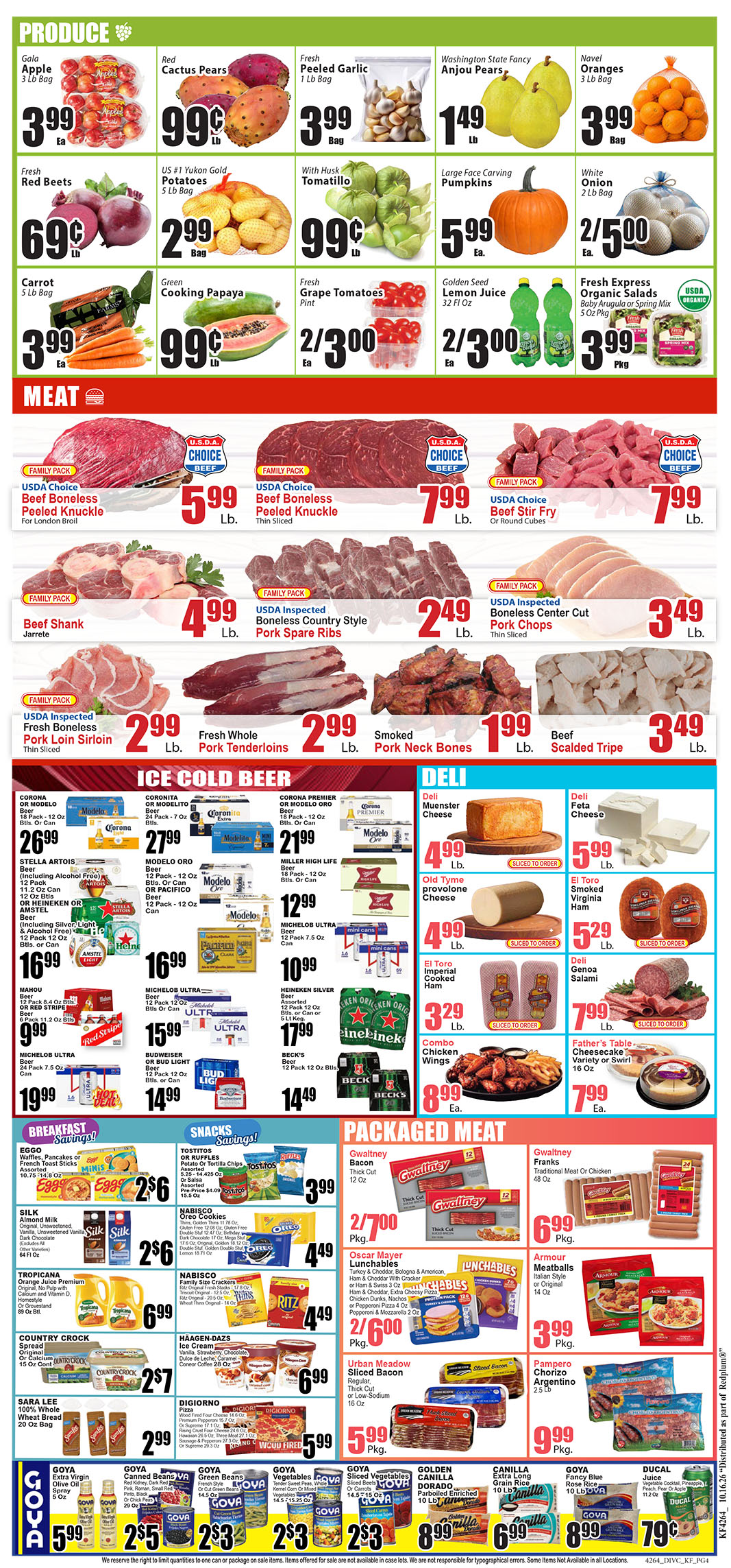 4264_4317_KEY FOOD_10-16-26 -4 copy Front page of a grocery store flyer showing produce and meat with prices listed in bold.