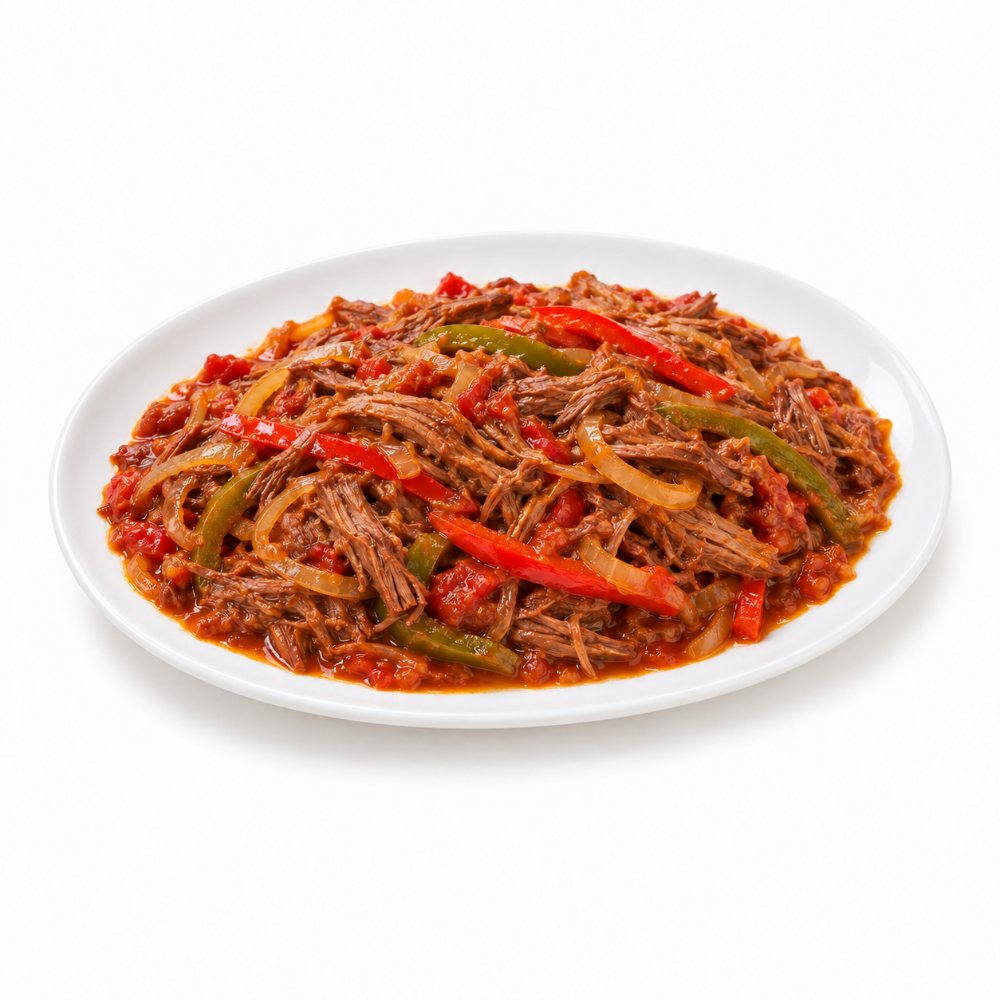Ropa vieja shredded beef with peppers and onions